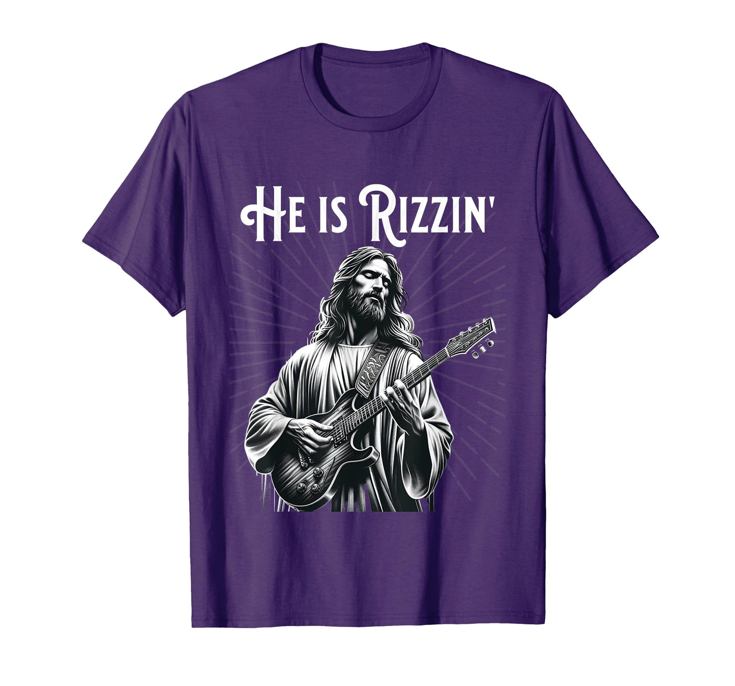 Funny Rizz Rif He is Rizzin Jesus Playing Guitar T-Shirt