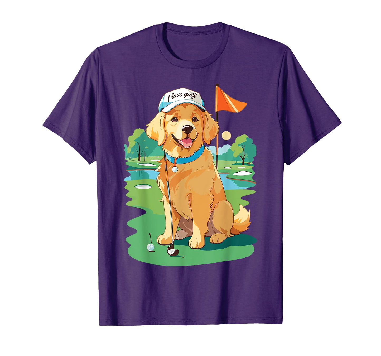I Love Golf Golf Dog Illustration Golden Retriever Men Women T-Shirt