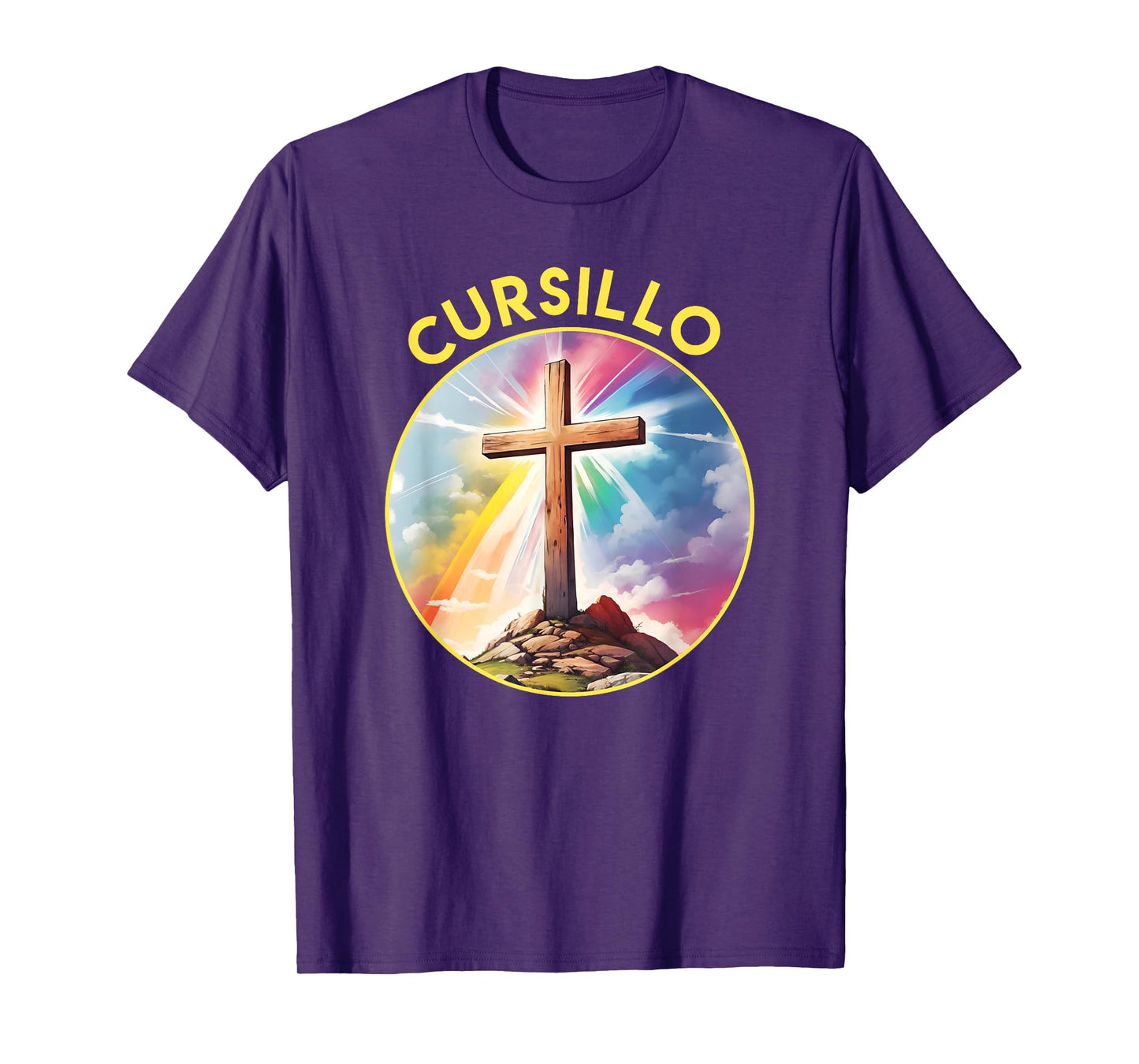 Cursillo Faith Wood Cross With Rainbow and Clouds T-Shirt