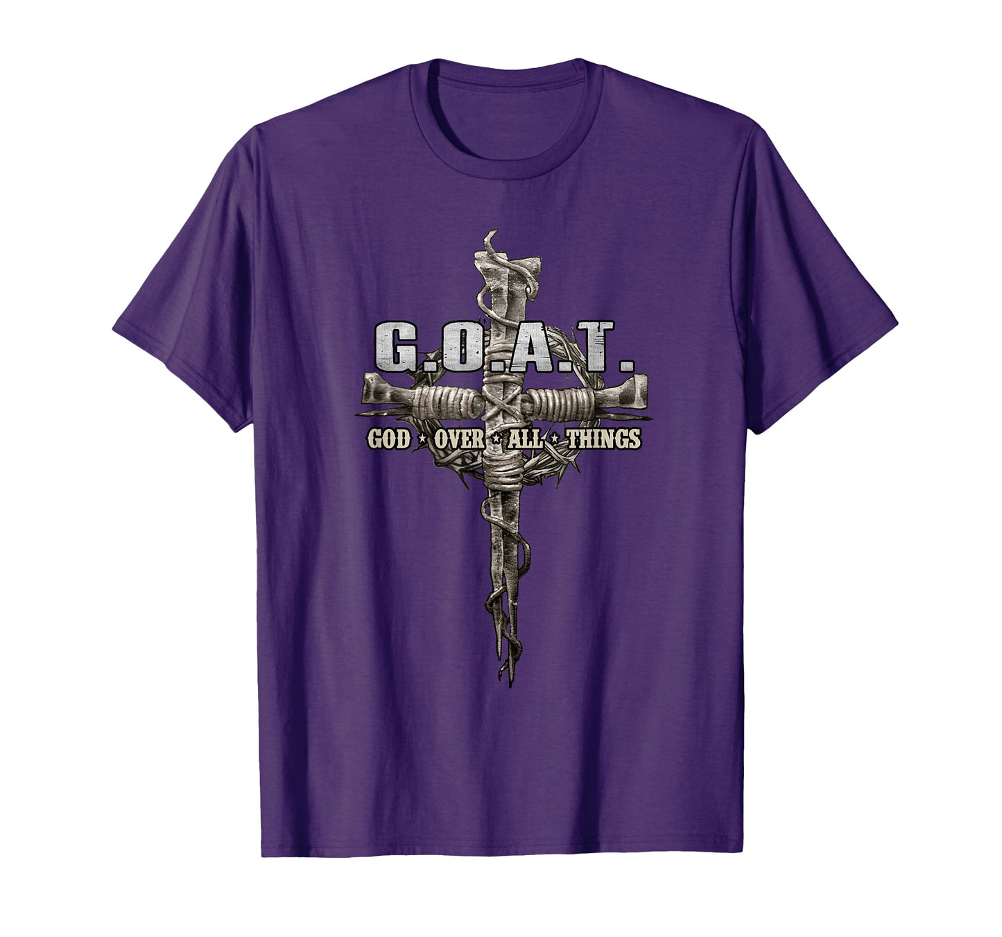 Savitan Shop G.O.A.T. Goat Over All Things Vintage Christ Cross Bible God Unisex-Adults Black T-Shirt