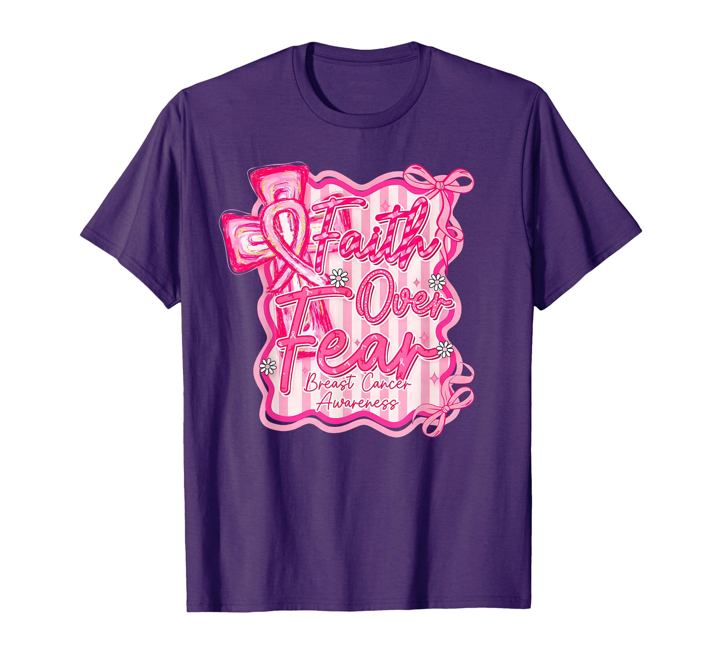 Preppy Breast Cancer Faith Over Fear Coquette Women Girls T-Shirt