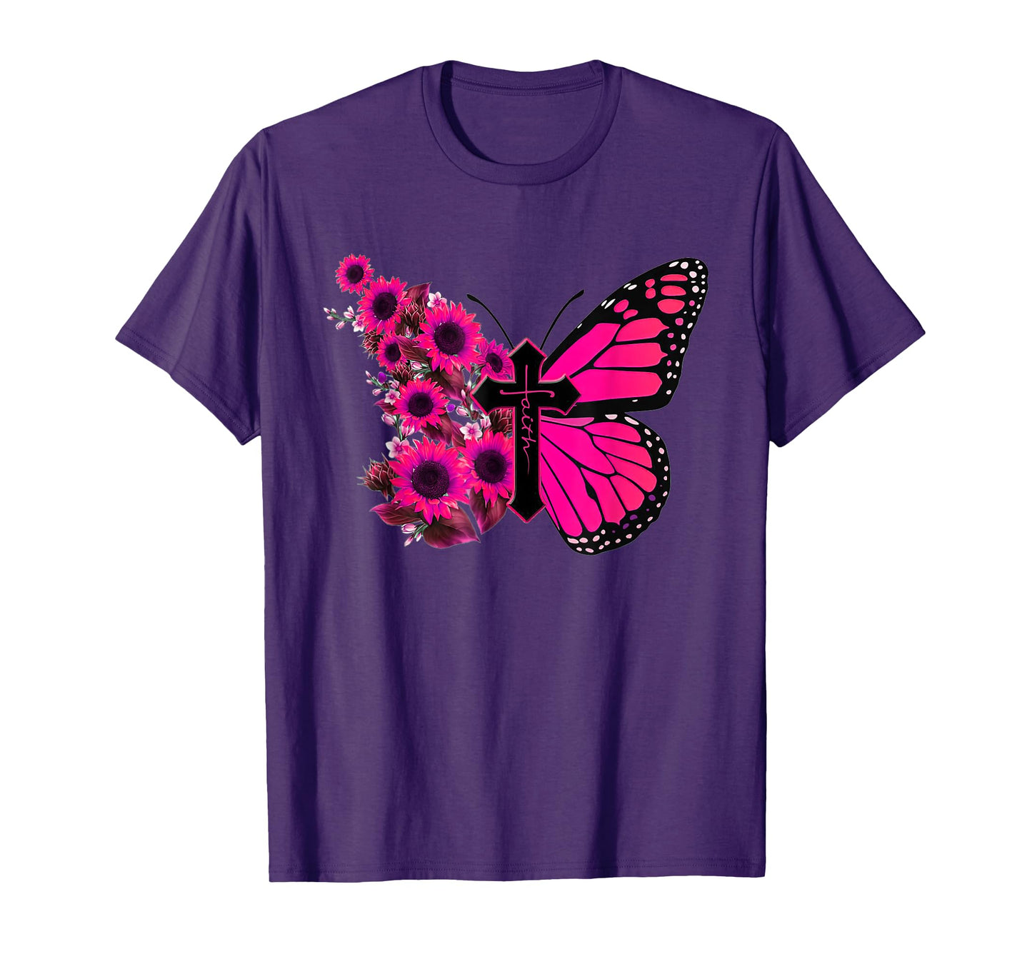 Faith Cross Sunflower Butterfly Christian Vintage T-Shirt