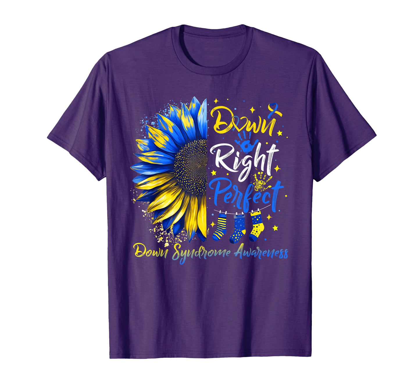Down Right Perfect Down Syndrome Awareness Ribbon Sunflower T-Shirt