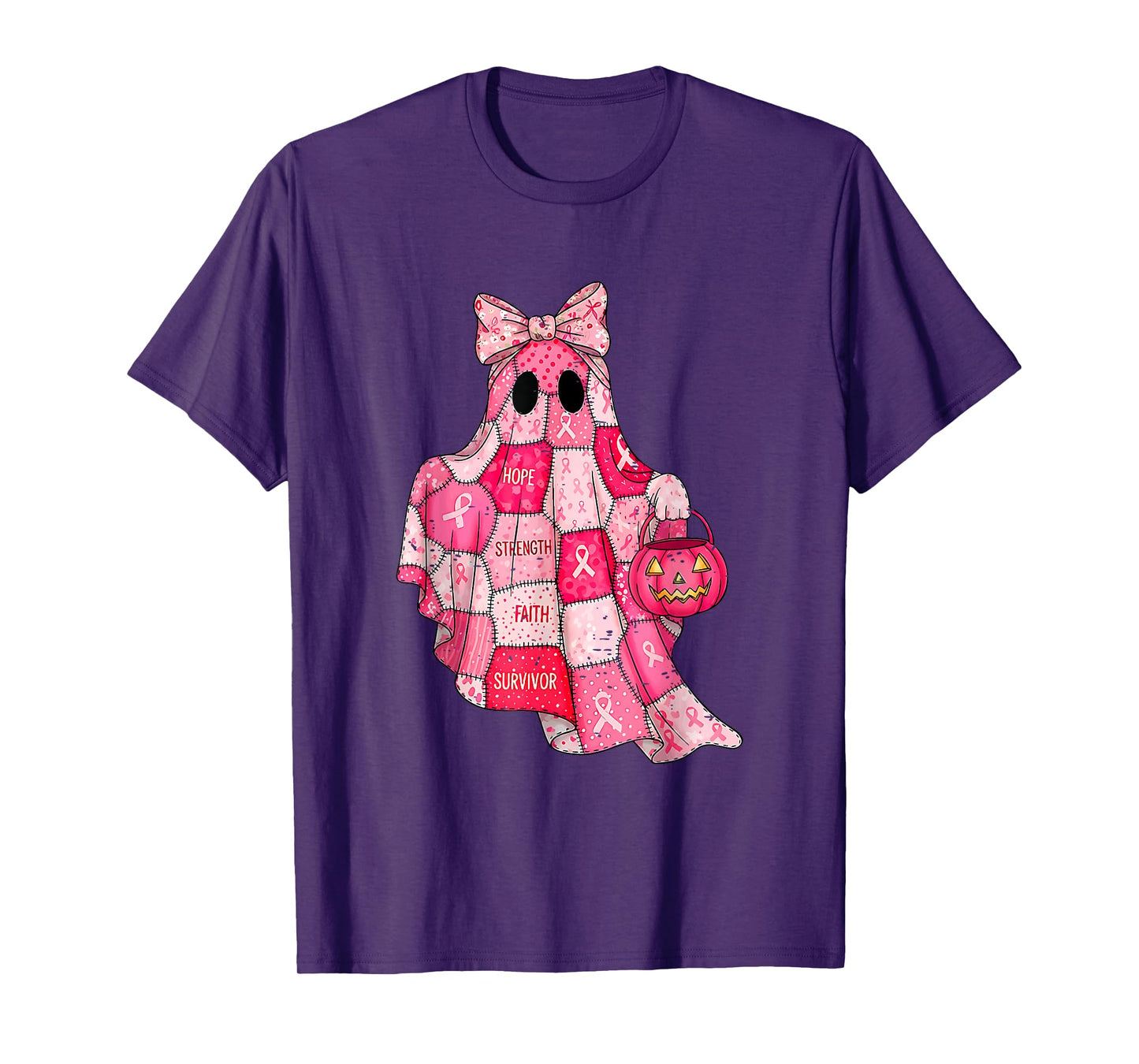 Faith Hope Strength Breast Cancer Awareness Pink Ghost Bow T-Shirt
