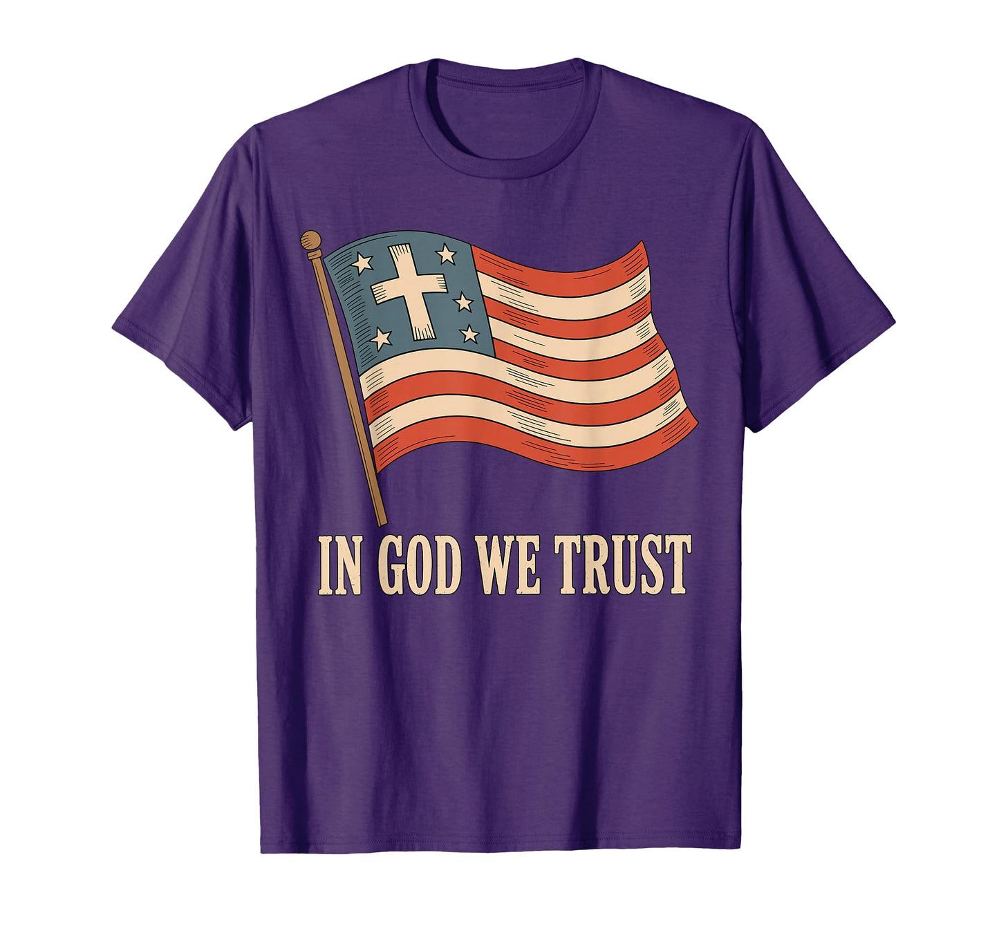 in God We Trust American Flag Cross Faith 4th of July T-Shirt