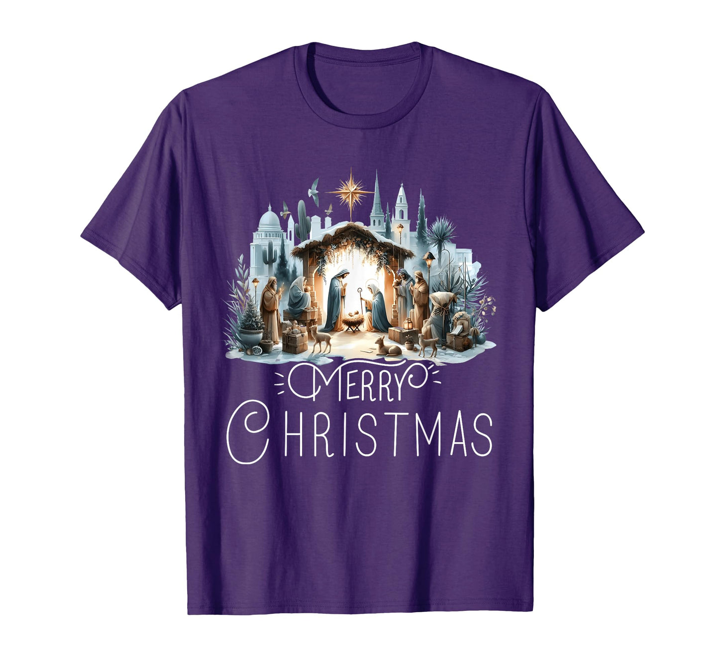 Merry Christmas Nativity Scene North Star Baby Jesus Christ T-Shirt
