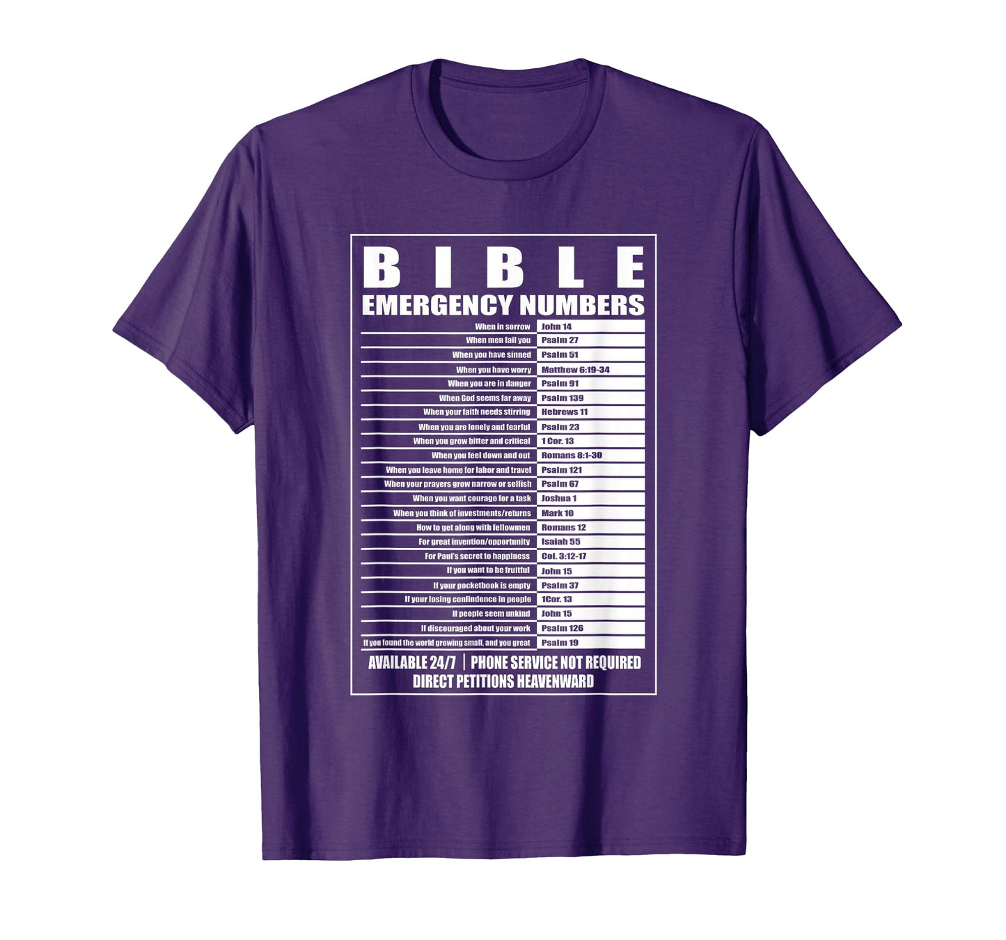 Bible Emergency Numbers Religious Christian T-Shirt