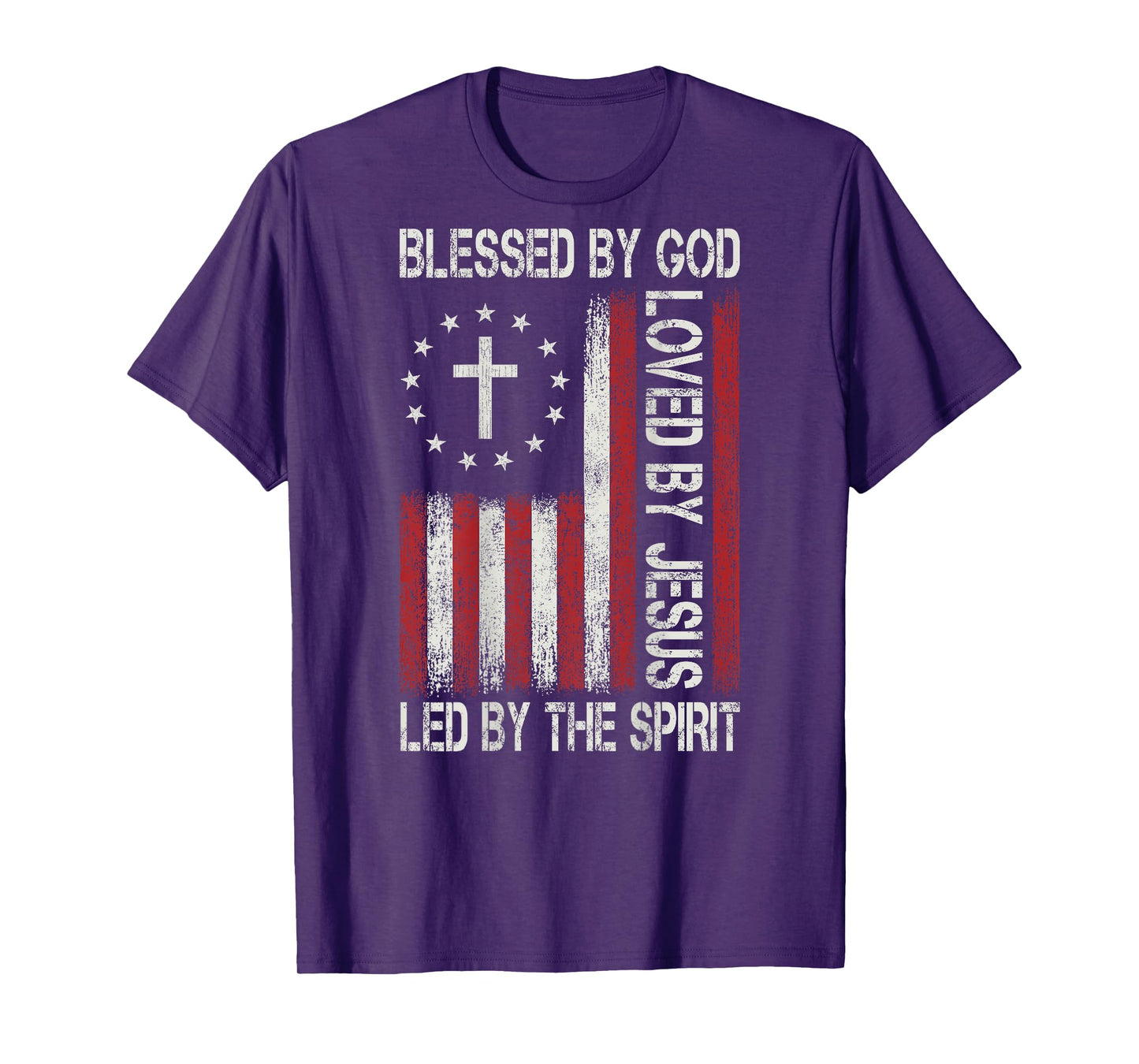 Blessed By God Loved By Jesus Christian Faith Flag Religious T-Shirt