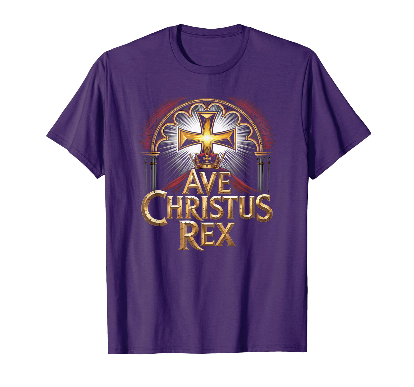 Ave Christus Rex Crowned Golden Cross Christian Faith Design T-Shirt