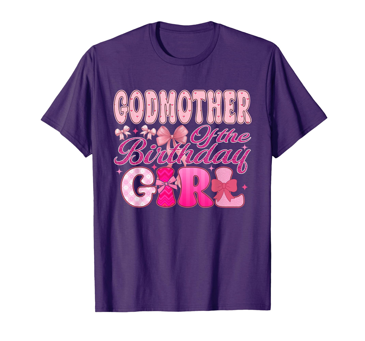 Godmother of The Birthday Girl Family Pink Coquette Bow T-Shirt