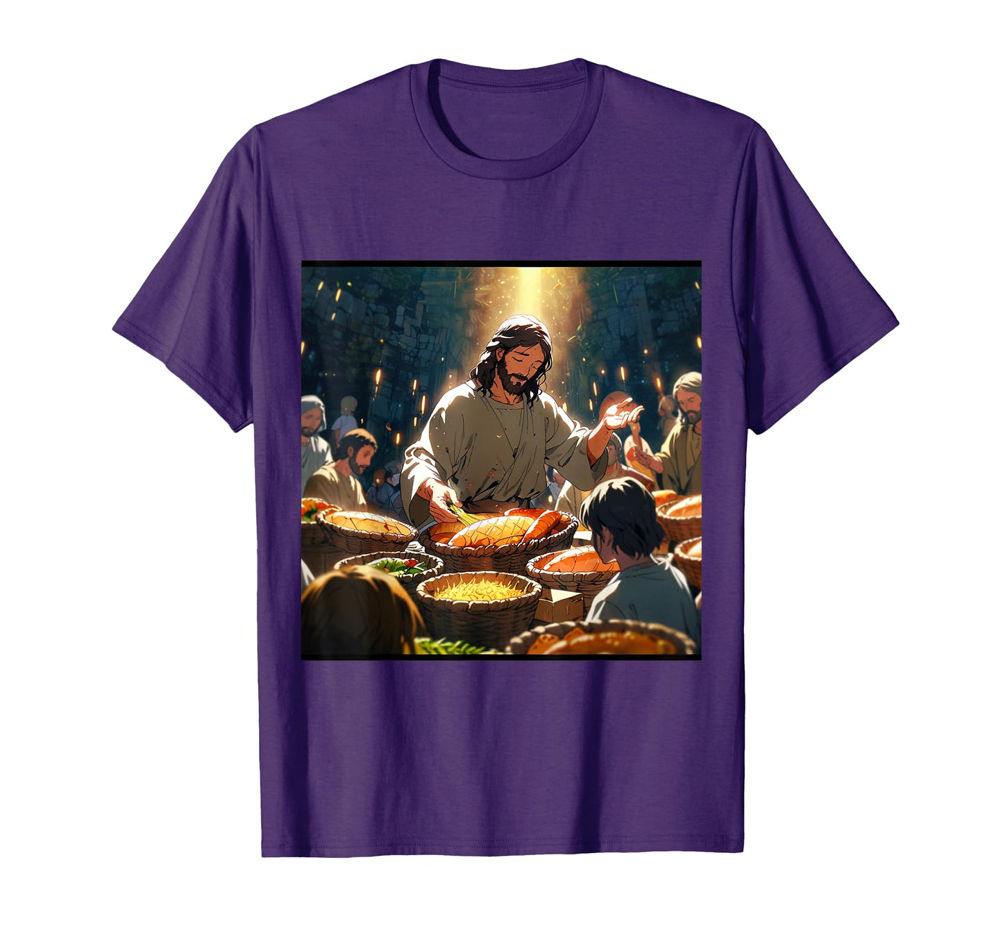 Jesus Anime Miracle Fishes and Loaves Matthew 14 Feed 5000 T-Shirt