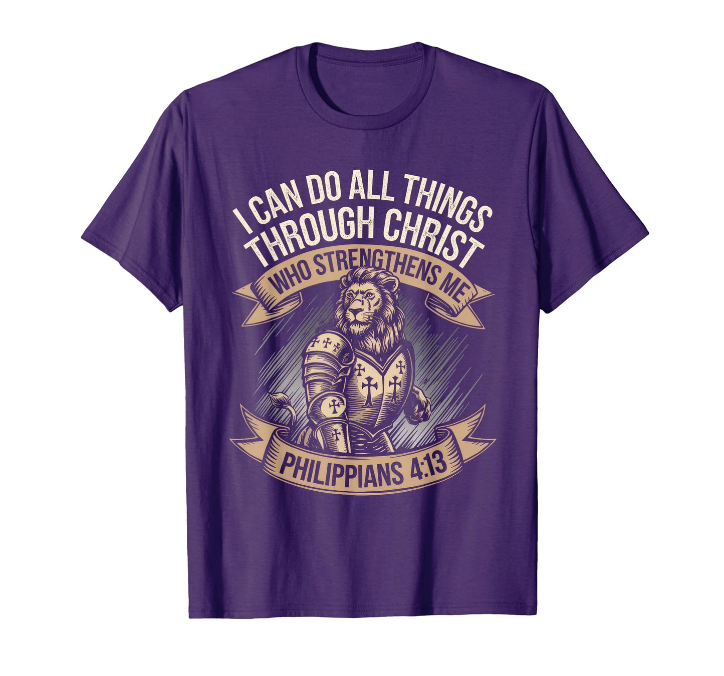 Christian Tshirt Philippians 4:13 Religious Lion Strengthens T-Shirt
