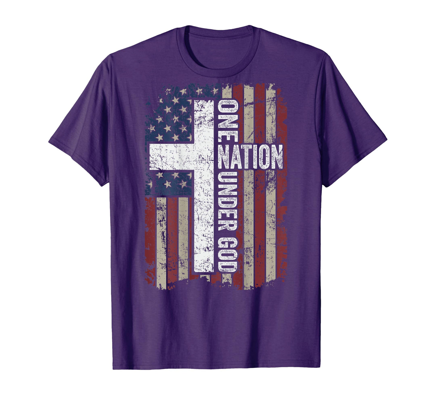 ONE NATION UNDER GOD - Christian Worship USA Flag - ON BACK T-Shirt