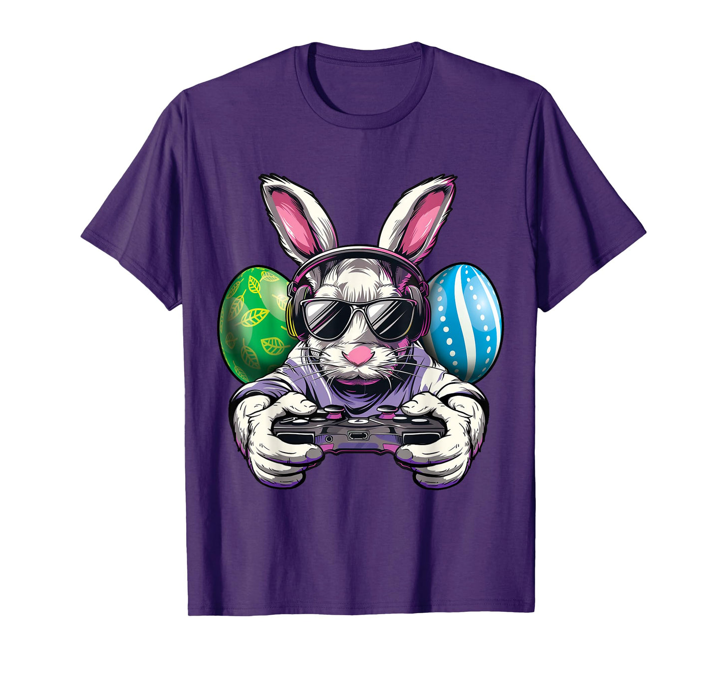Easter Bunny Plays Video Game With Eggs Boys Kids Gamer T-Shirt