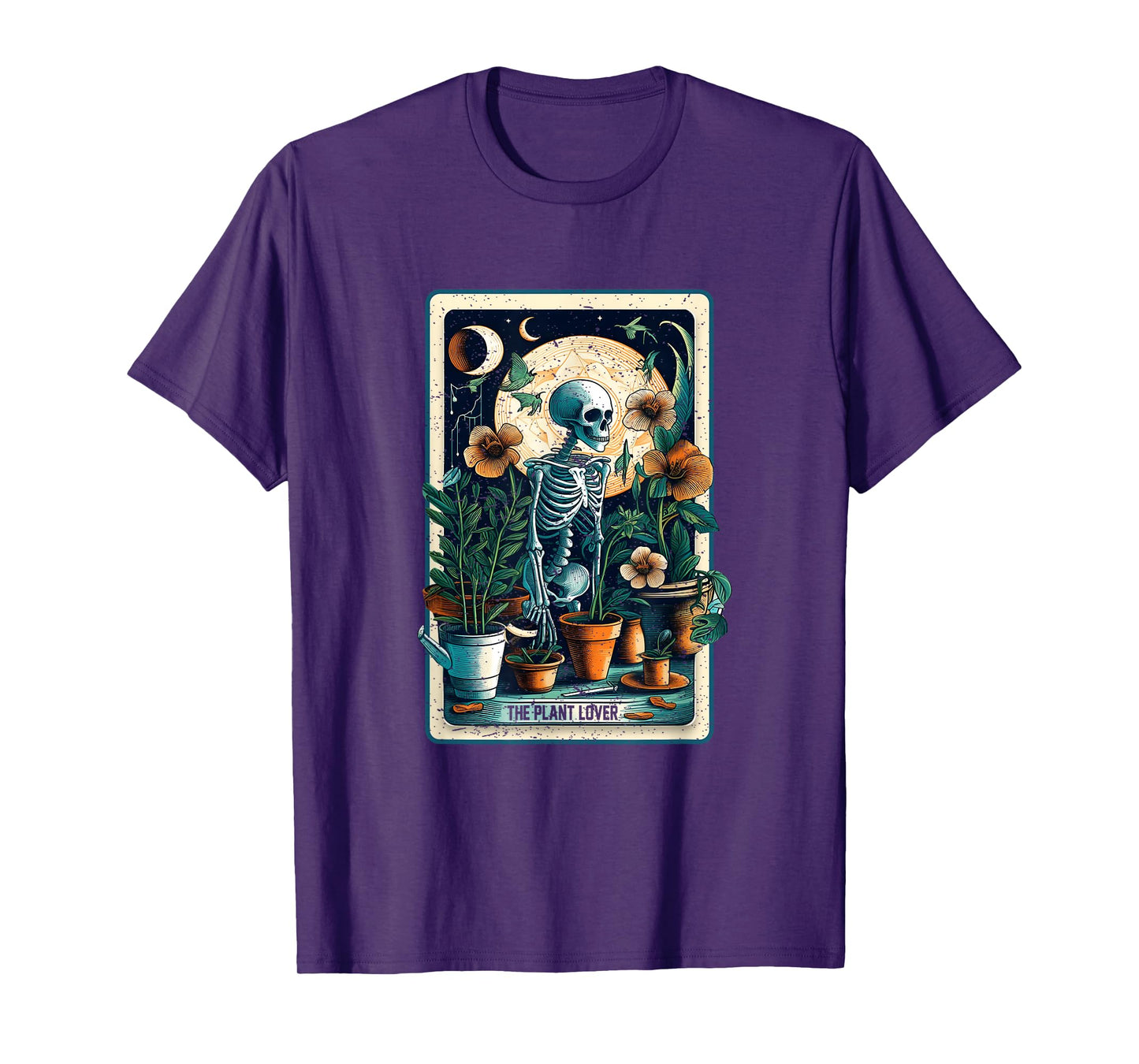 Plant Lover Gardener Tarot Card Halloween Skeleton Moon T-Shirt