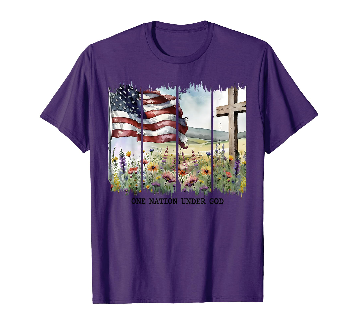 One Nation Under God Jesus Christian Cross Us Flag 2side T-Shirt