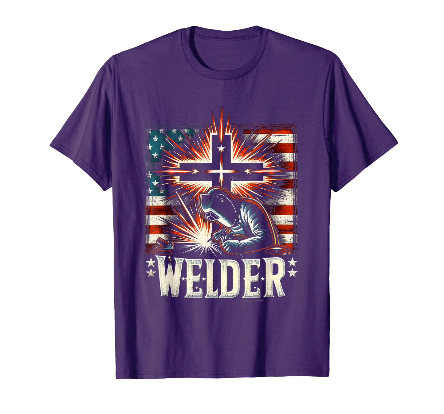 Welder American Flag Welding Faith Cross Christian Weld T-Shirt