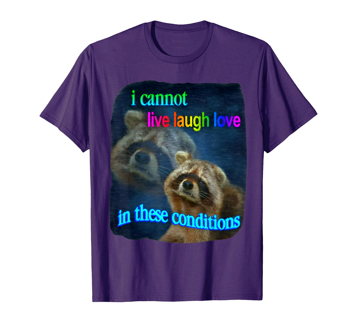 Raccoon Funny I Cannot Live Laugh Loves In These Conditions T-Shirt