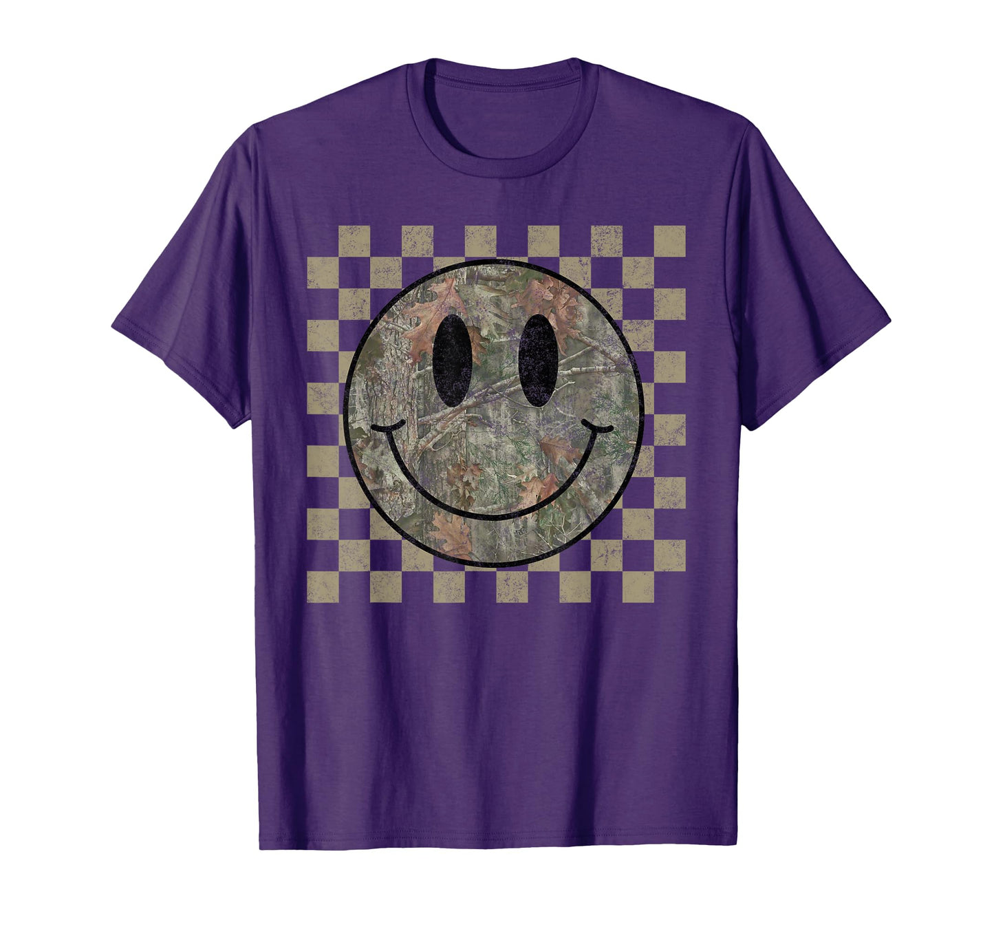 Camo Tree Smile Face Checkered Camouflage Cute Adults Kids T-Shirt