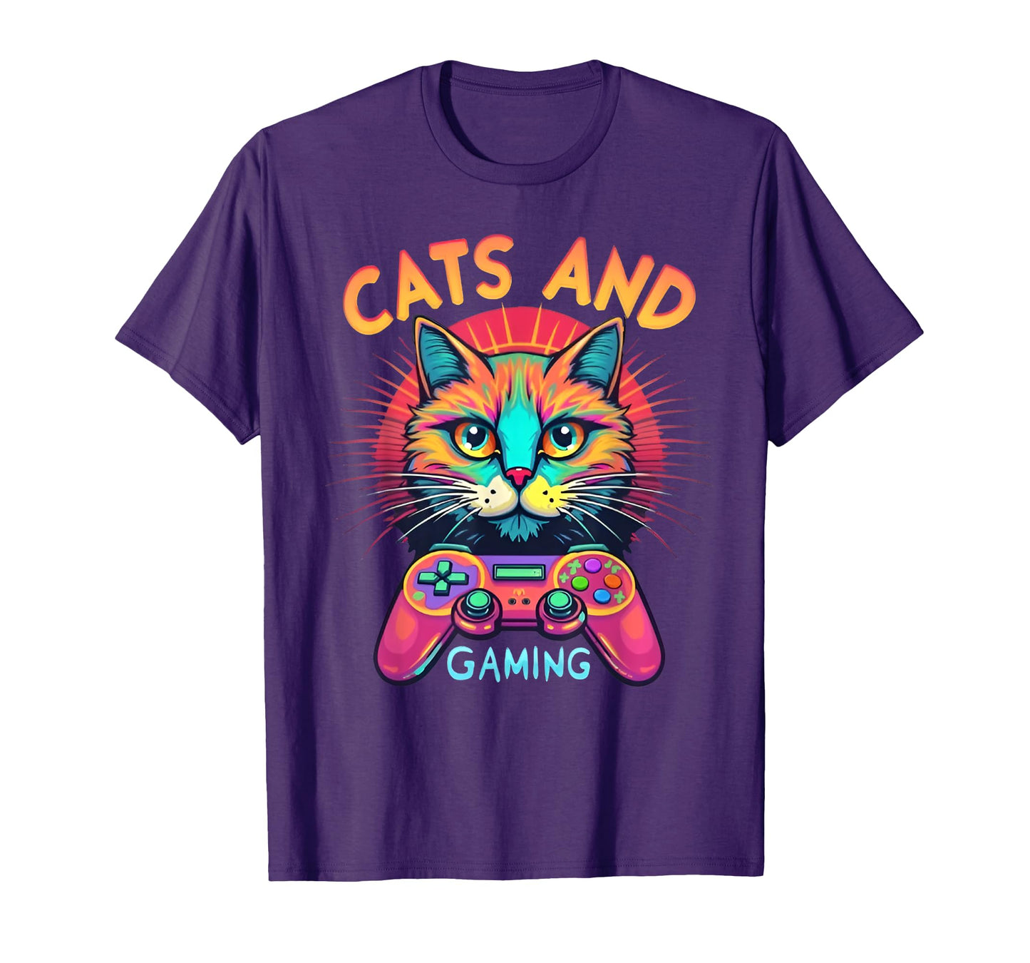 Cats And Gaming Funny Cat Lover Gaming Video Game Player Men Women Kids T-Shirt