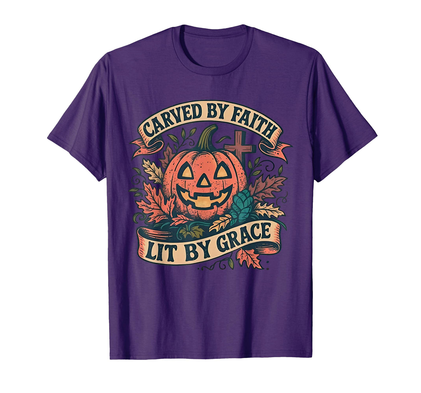 Vintage Carved by Faith Lit by Grace Boho Floral Pumpkin T-Shirt