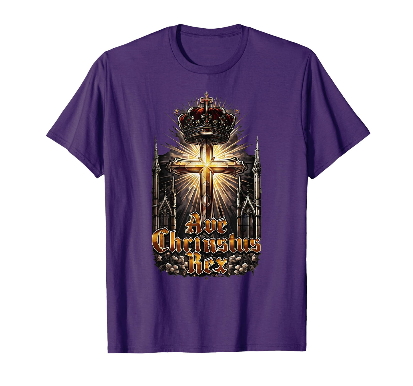 Ave Christus Rex – Majestic Cross with Crown T-Shirt