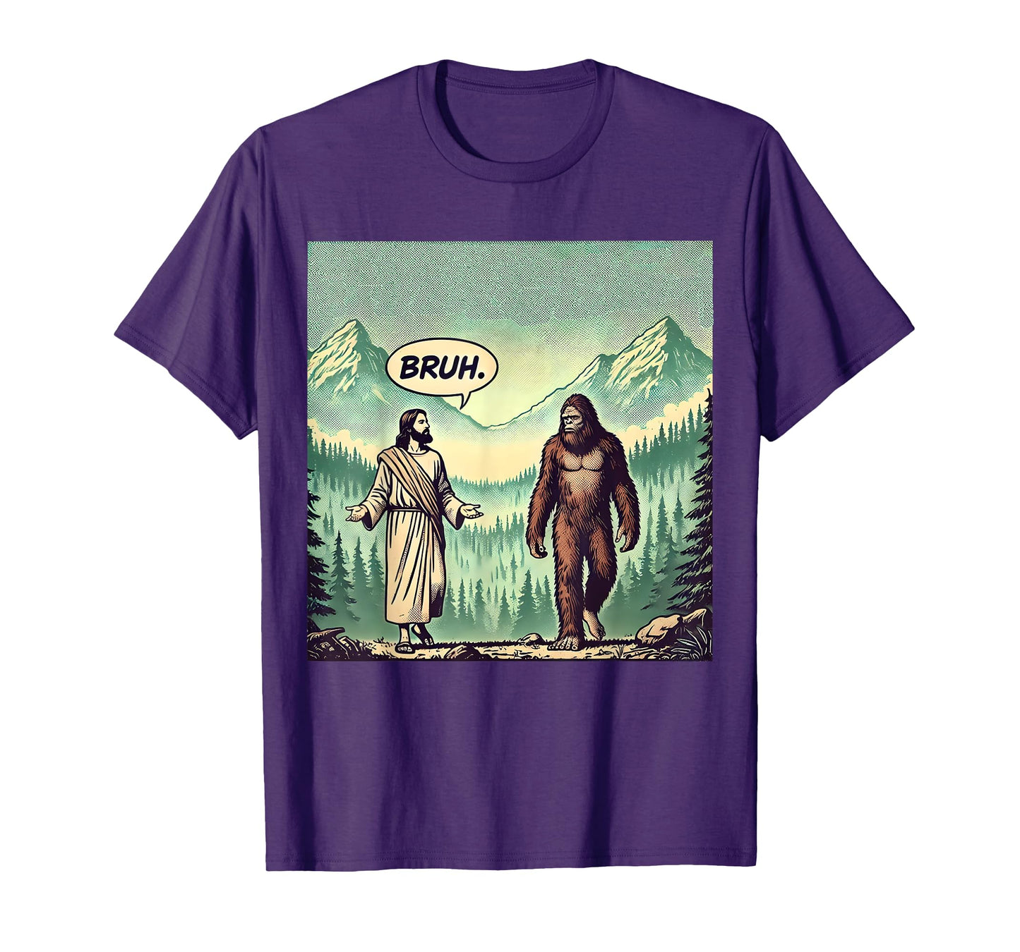 Bruh Meme Funny Jesus Bigfoot Vintage Comic Book Catholic T-Shirt