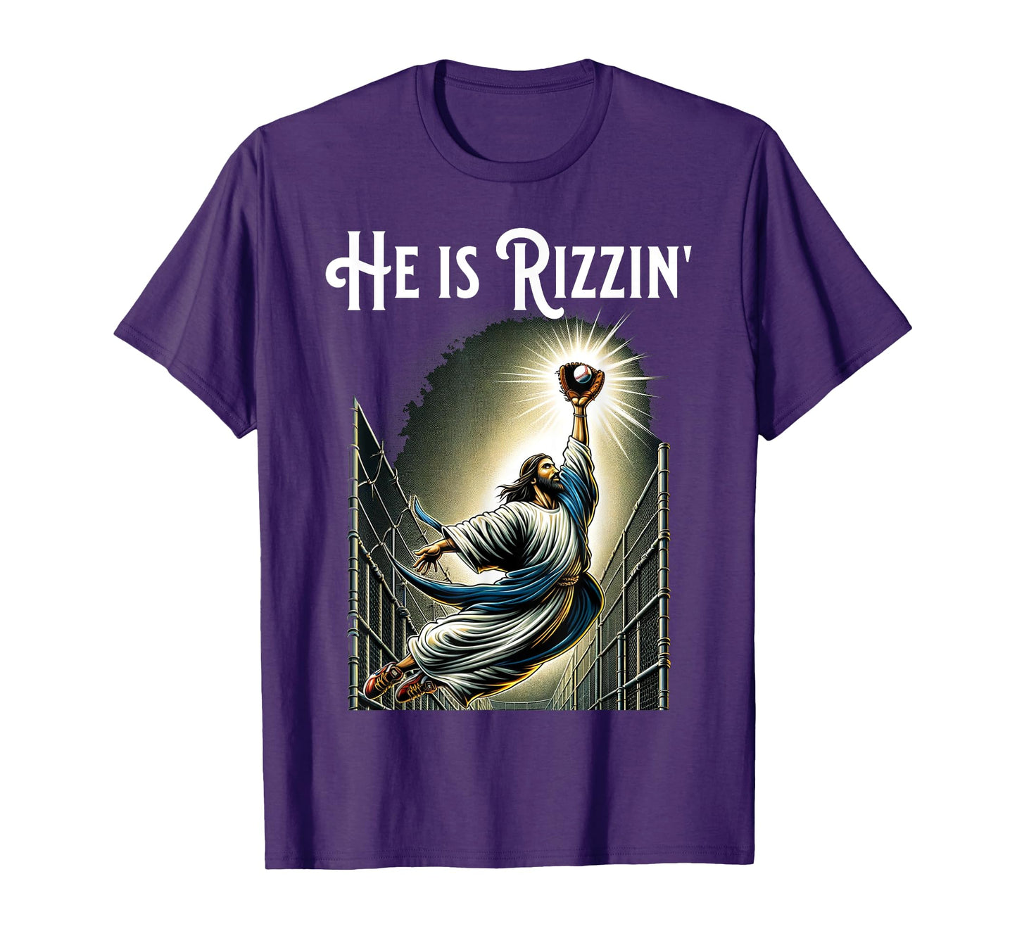 He is Rizzin Jesus Playing Baseball Funny Sports Rizz T-Shirt