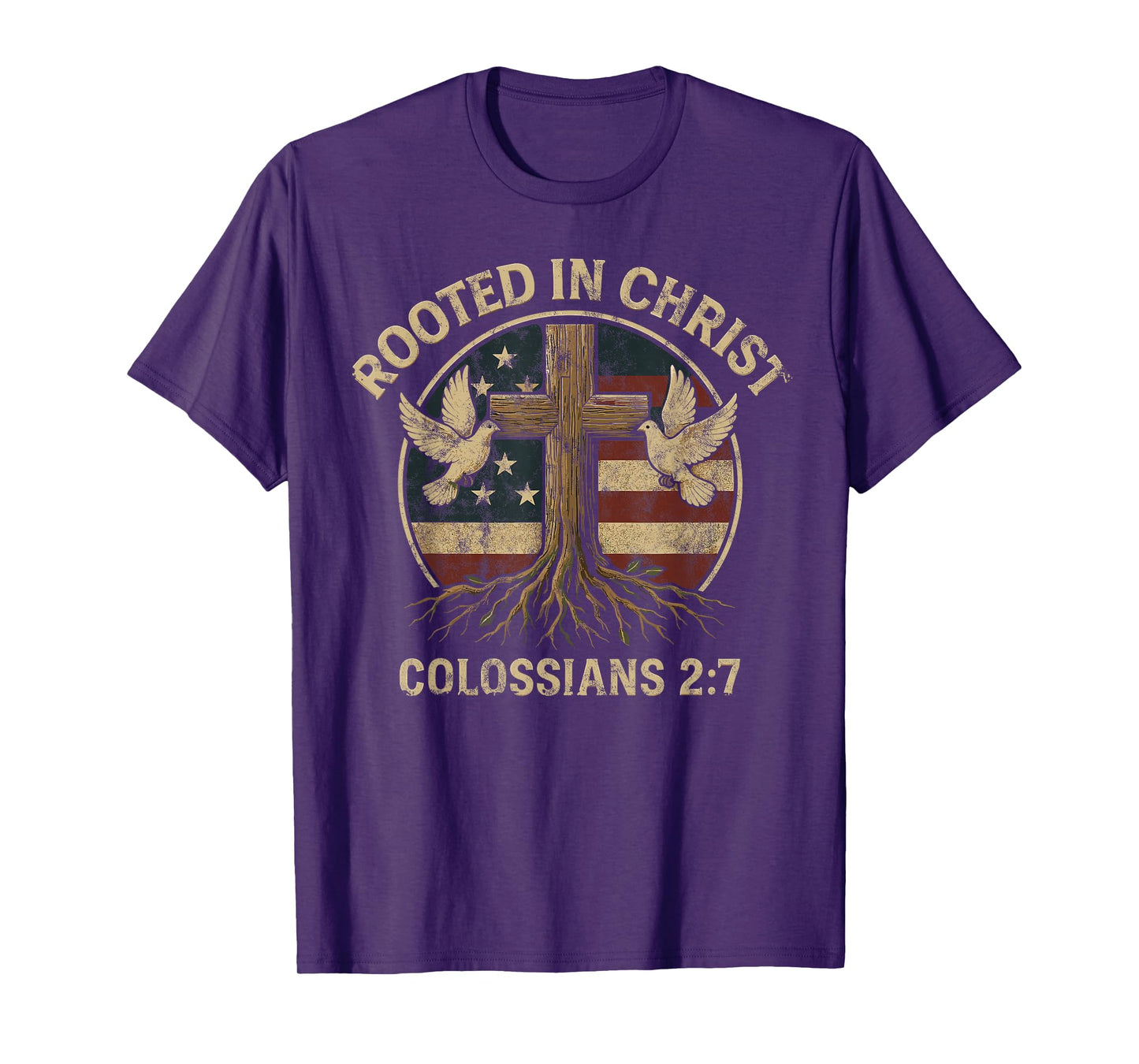 Retro Christian Cross Rooted in Christ Vintage Faith Bible T-Shirt