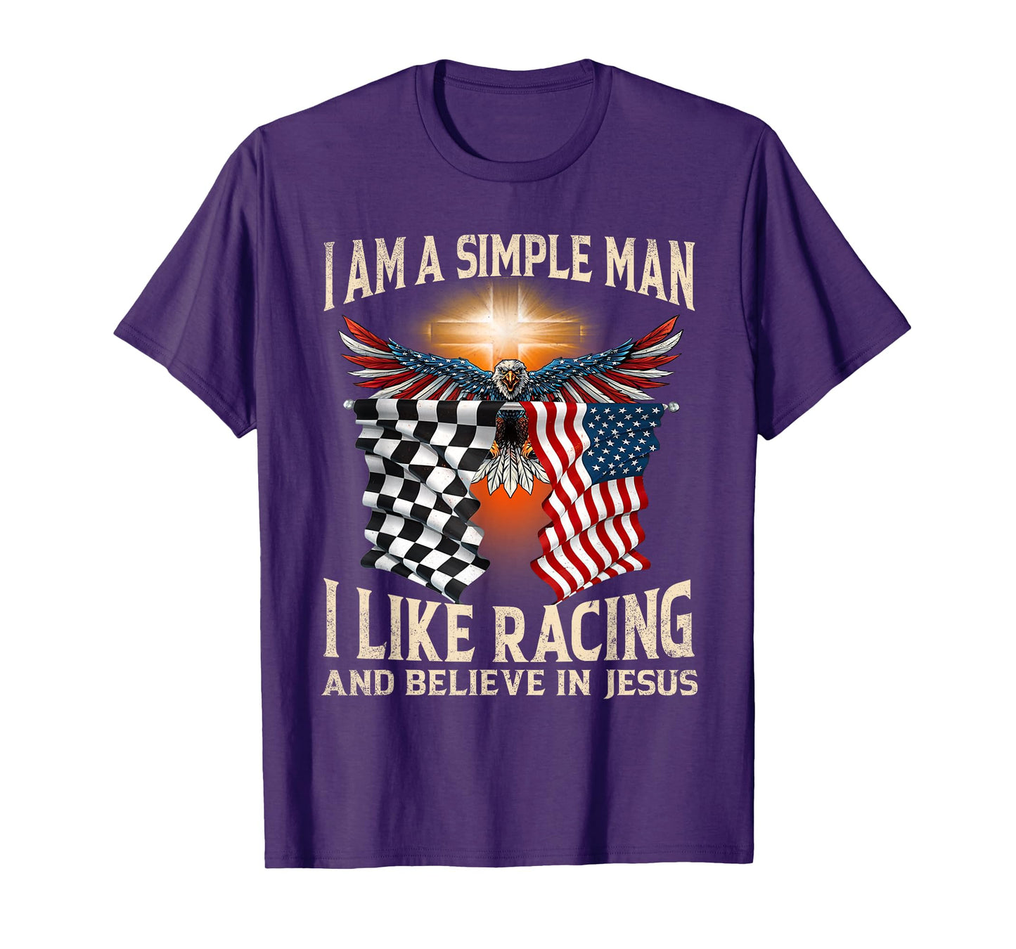 I Am A Man Simple I Like Racing And Believe In Jesus T-Shirt