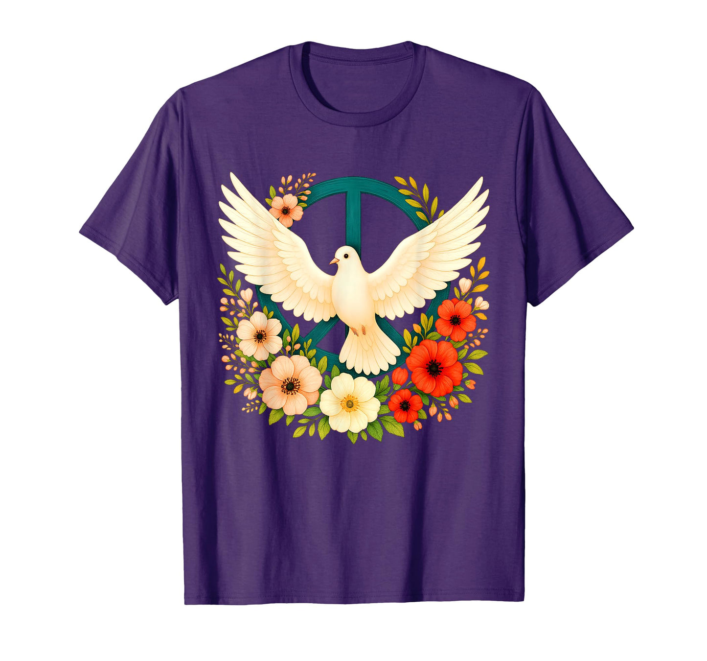 Groovy World Peace Day Bird Floral Peace Symbol Day of Peace T-Shirt