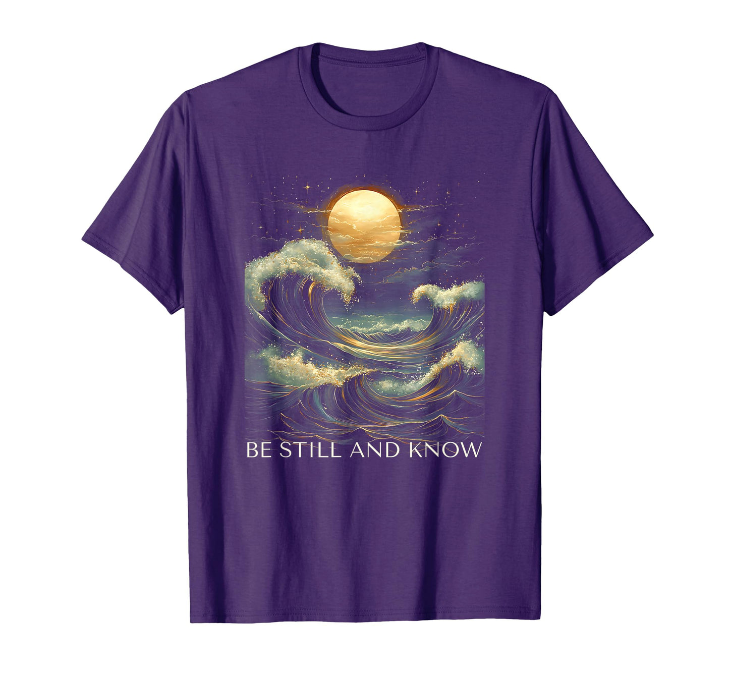 Be Still and Know Bible Faith Christian Blue Wave Full Moon T-Shirt