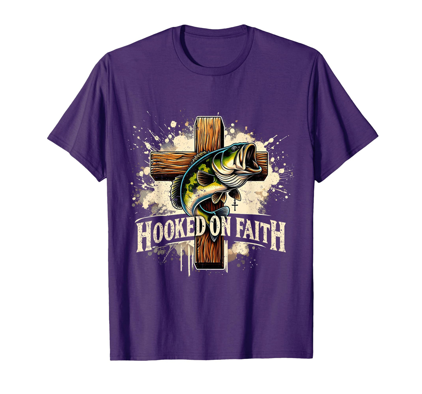 Hooked On Faith Christian Jesus Cross Fishing Squad T-Shirt