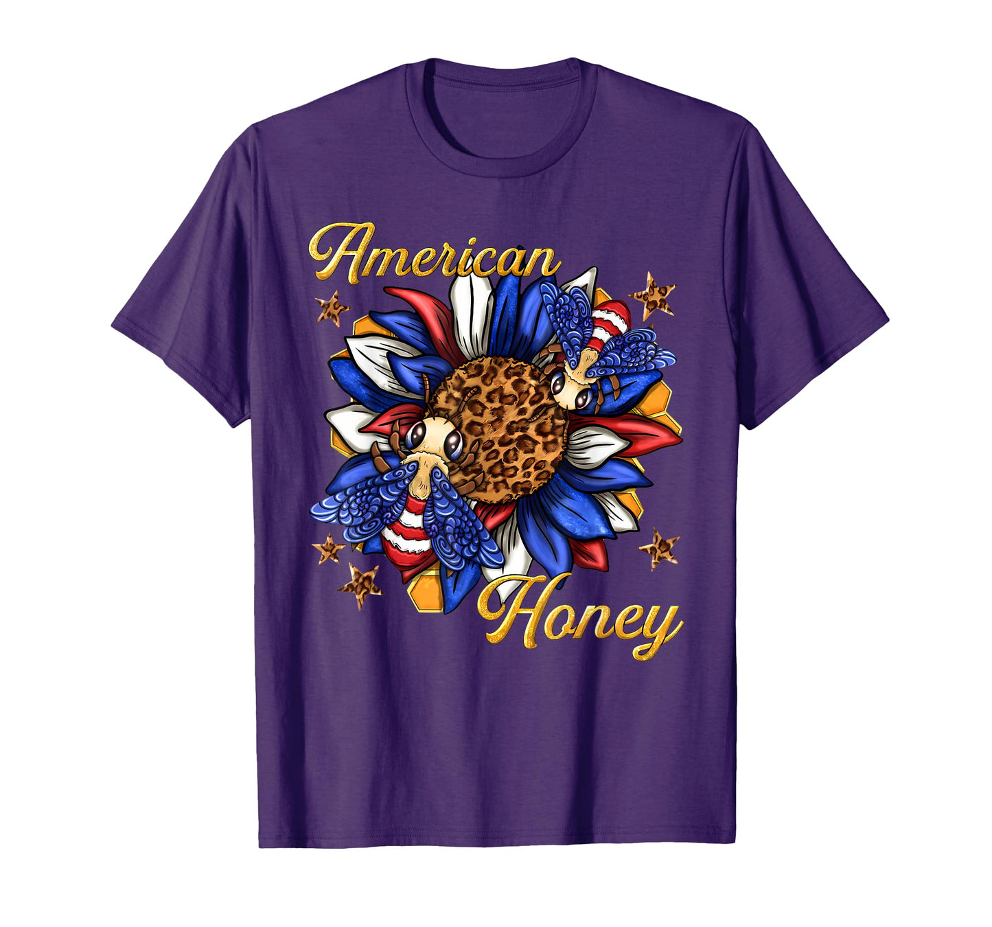 American Honey Bee Sunflower Leopard US Flag 4th Of July T-Shirt