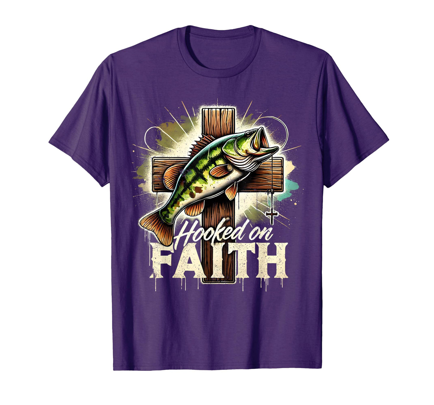 Hooked On Faith Christian Jesus Cross Fishing Squad T-Shirt