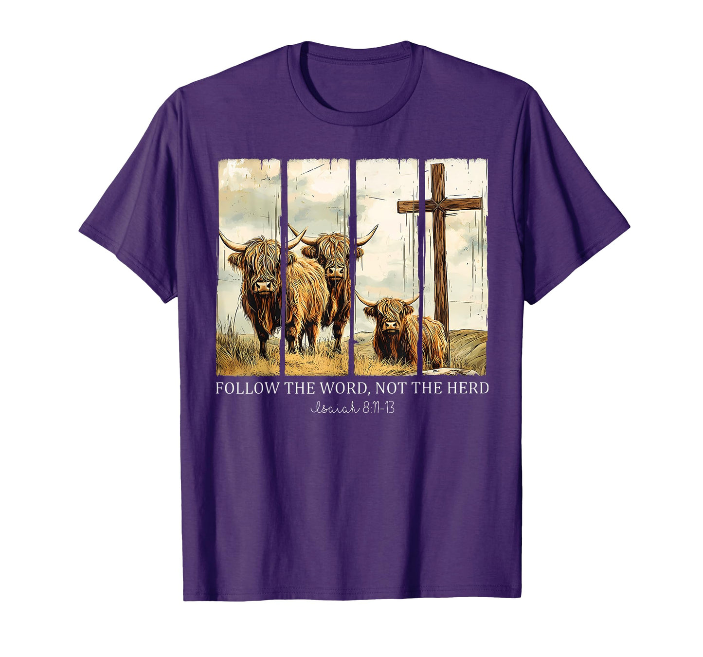 Follow The Word Not The Herd Christian Western Highland Cow T-Shirt