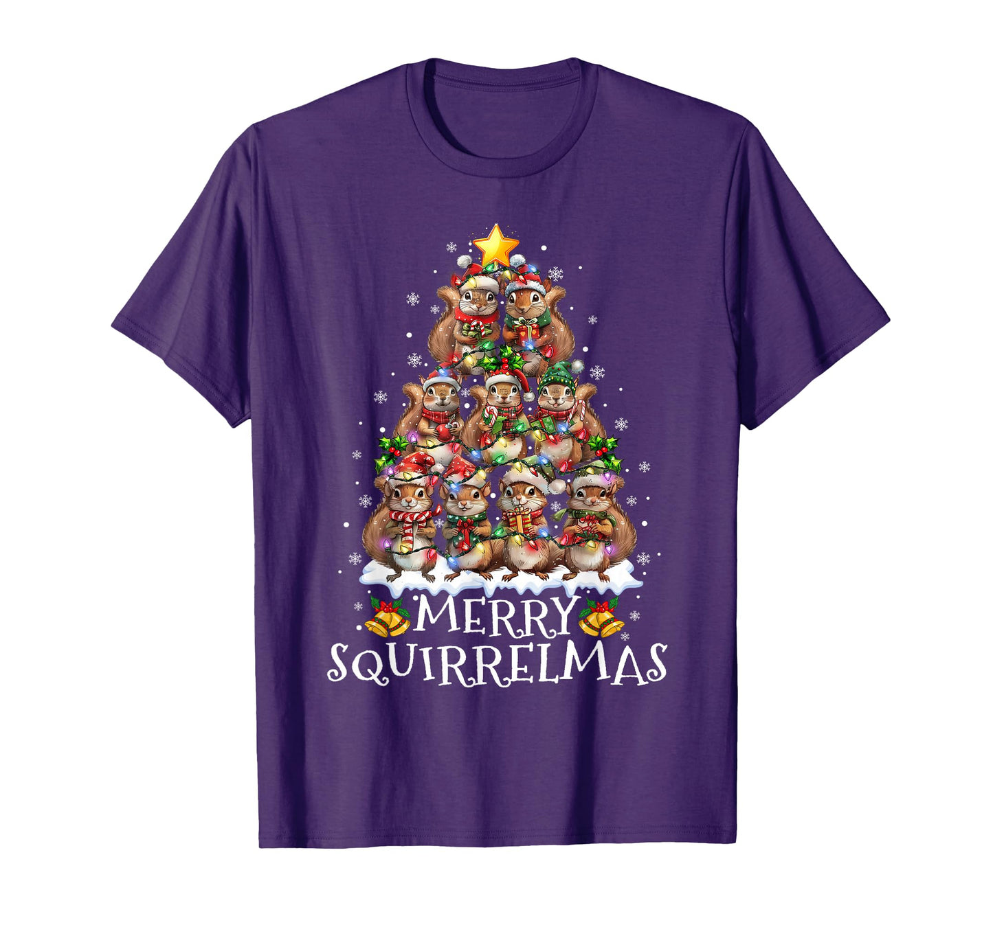 Squirrel Christmas Tree Lights Merry Squirrelmas Santa Xmas T-Shirt