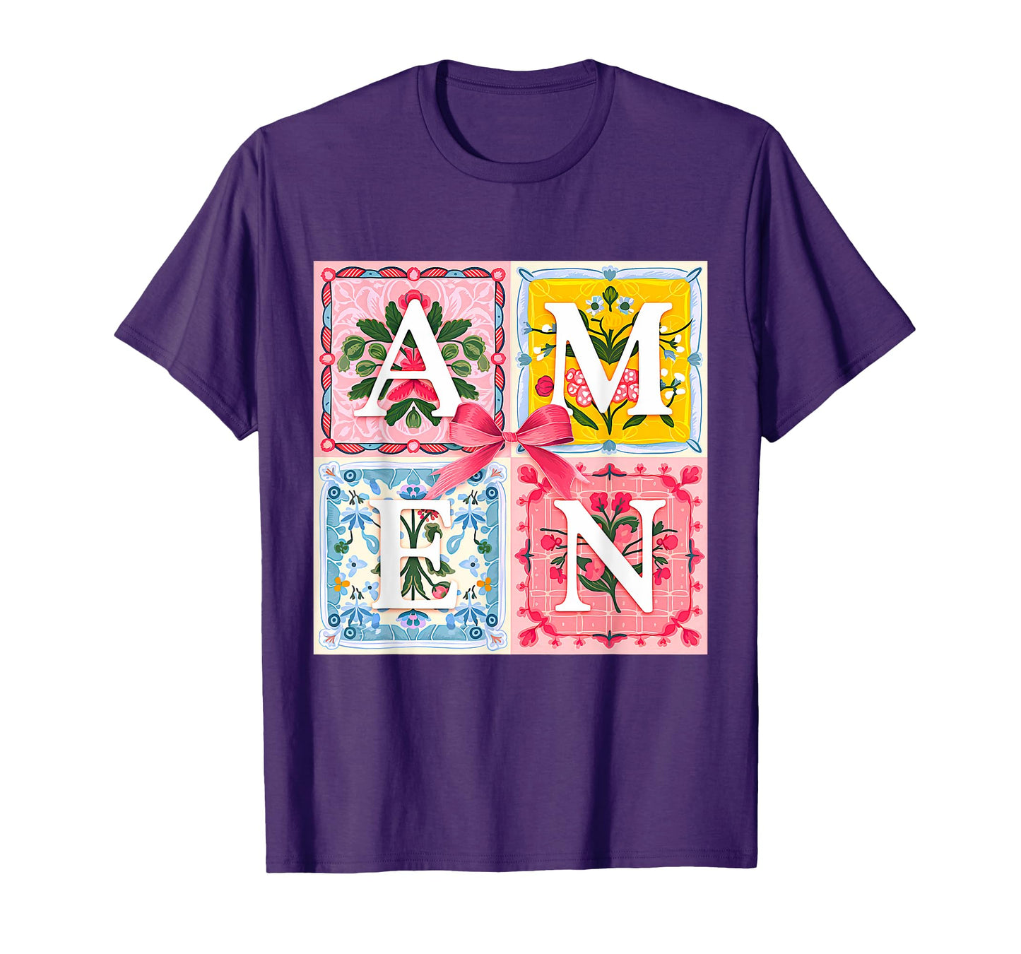 Amen Floral Typography Religious Christian Botanical Art T-Shirt