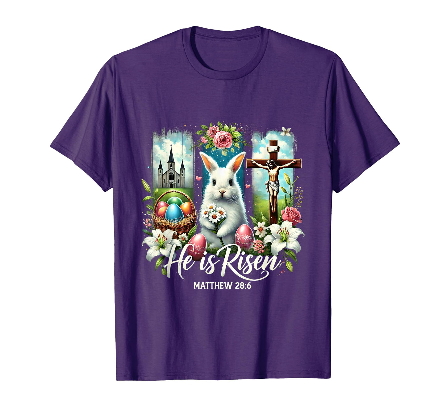 He Is Risen Jesus Christian Happy Easter Kids Women Girls T-Shirt
