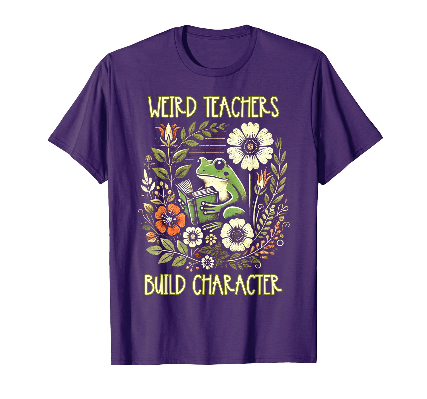 Weird Teachers Build Character Frog Reading Book Librarian T-Shirt