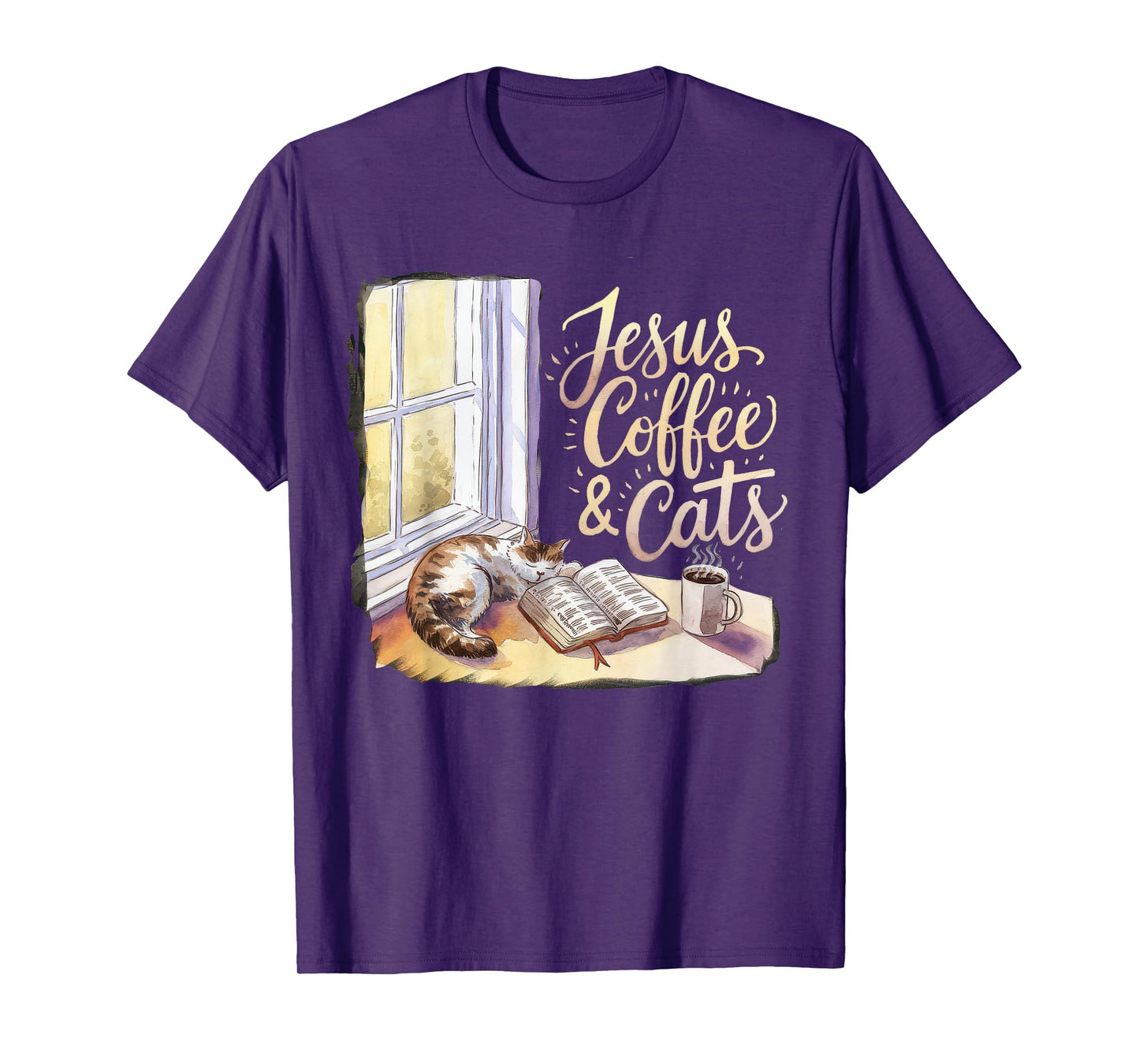 Jesus Coffee Cats Funny Cute Design Jesus Lovers Christian T-Shirt