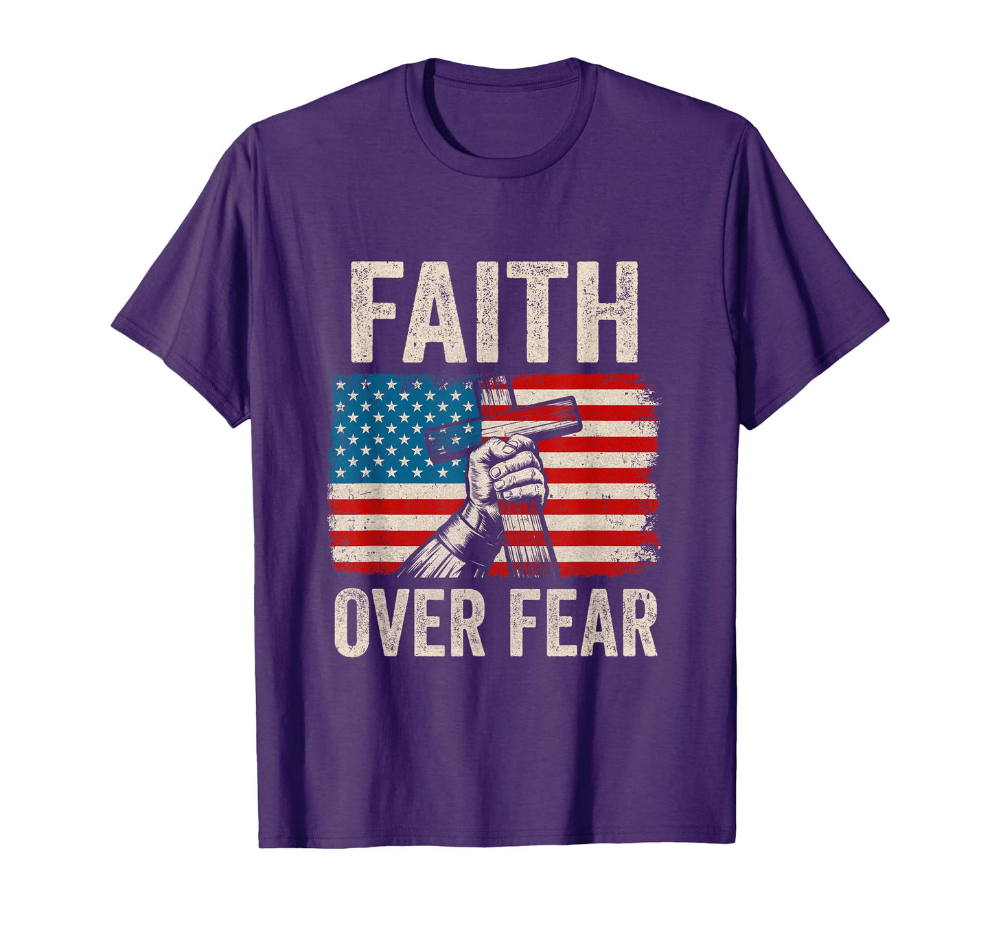 Faith Over Fear Jesus Christian Cross Faith Us Flag America T-Shirt