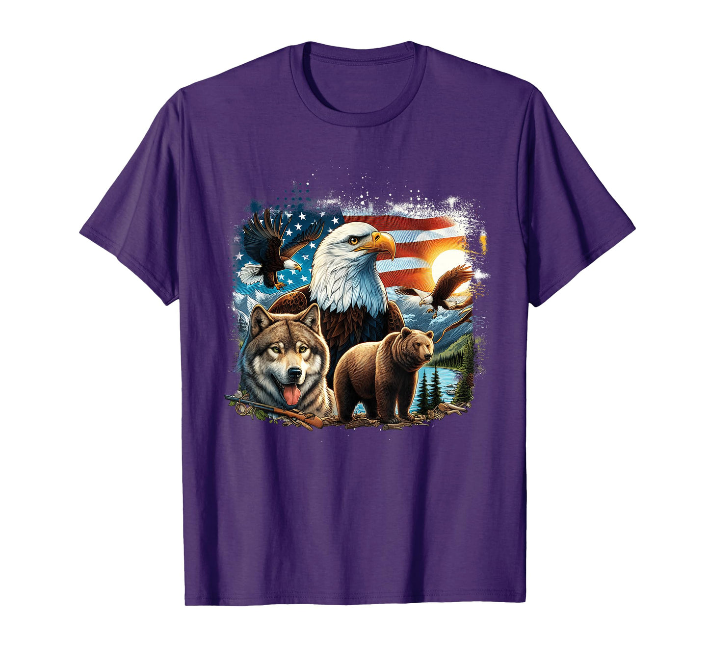 Usa Animals Bald Eagles Grizzly Bear Wolf Wilderness Nature T-Shirt