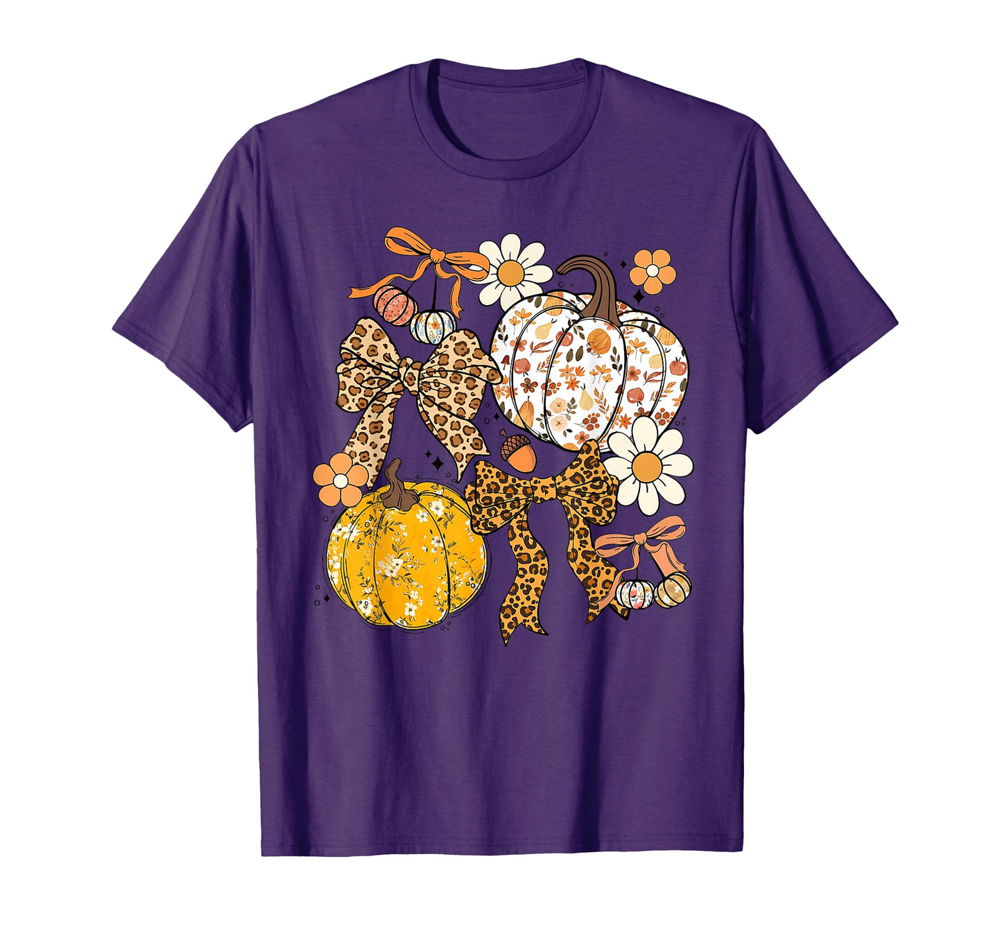 Retro Pumpkin Coquette Bow Fall Autumn Halloween Girl Women T-Shirt