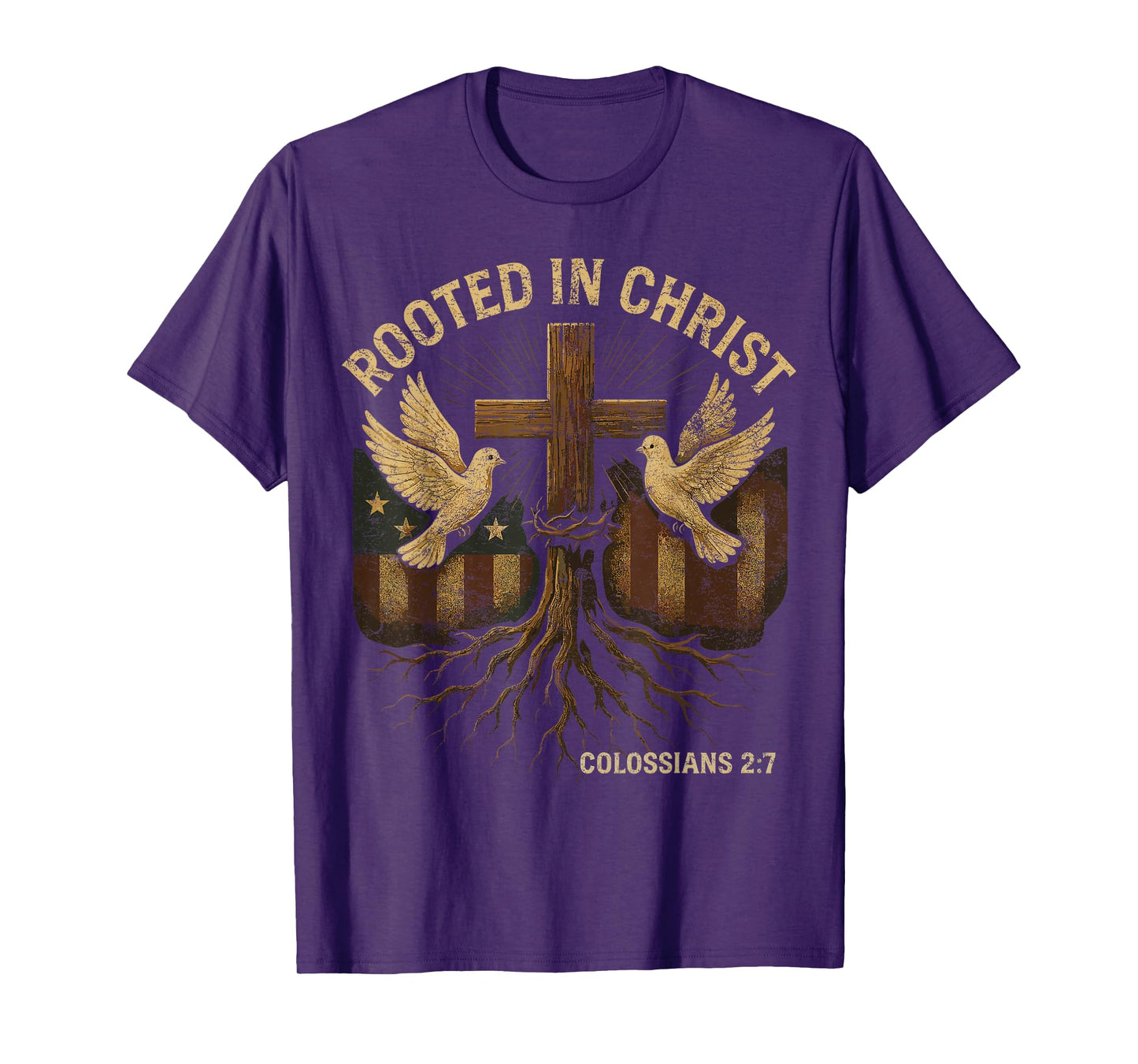 Spiritual Retro Christian Cross Rooted in Christ Faith Verse T-Shirt
