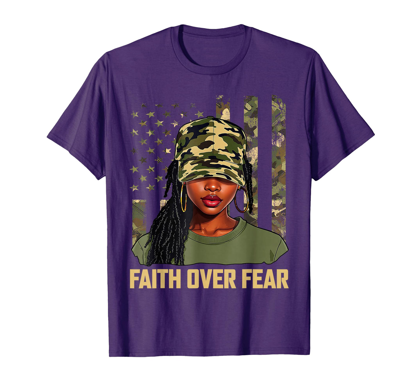 Faith Over Fear Christian Camo African American Afro Women T-Shirt