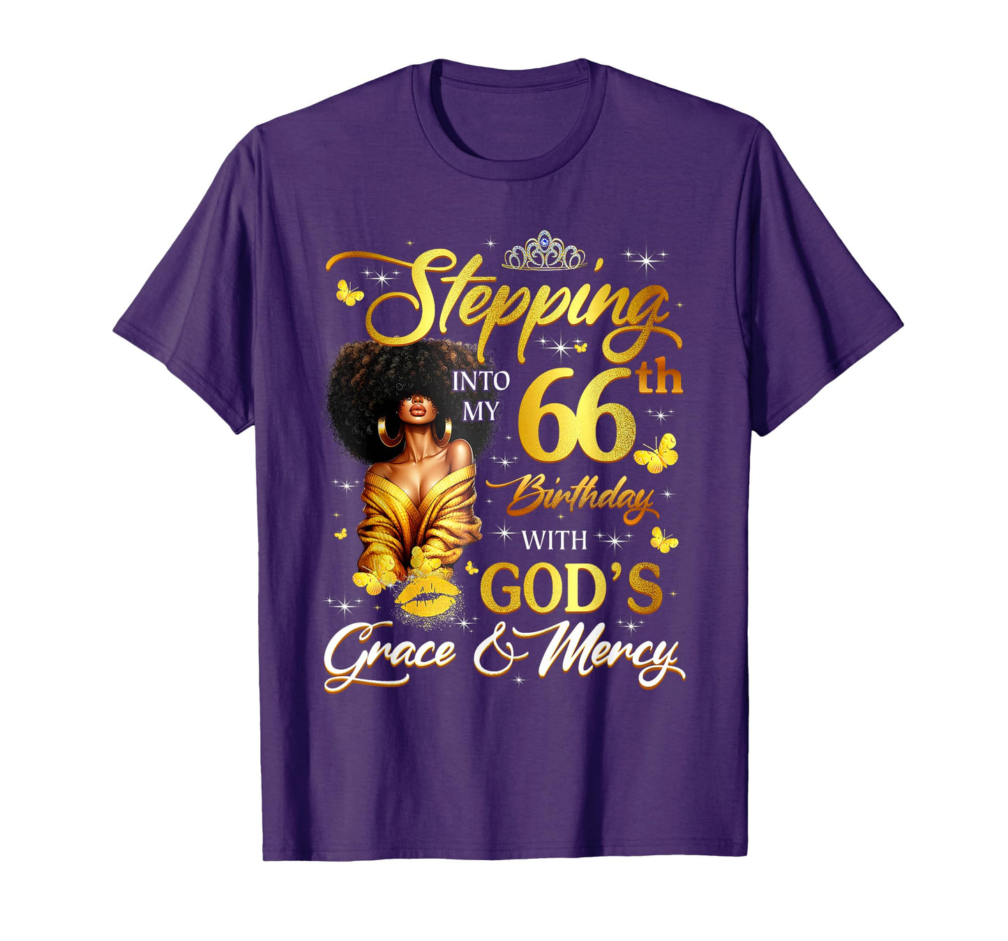 Stepping Into My 66th Birthday Black Queen Bday T-Shirt