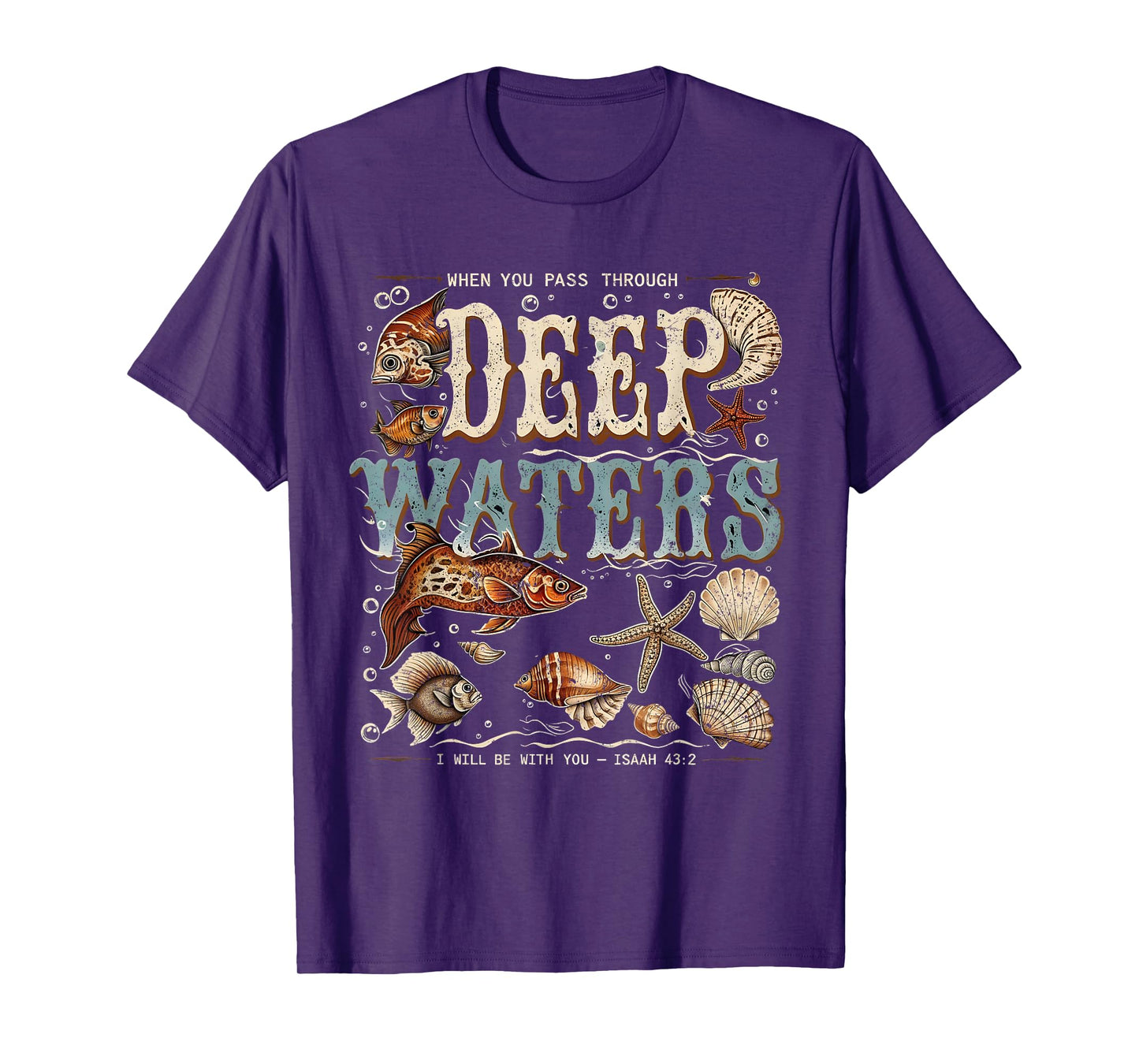 Deep Waters Isaiah 43:2 Bible Ocean Fish Scene T-Shirt