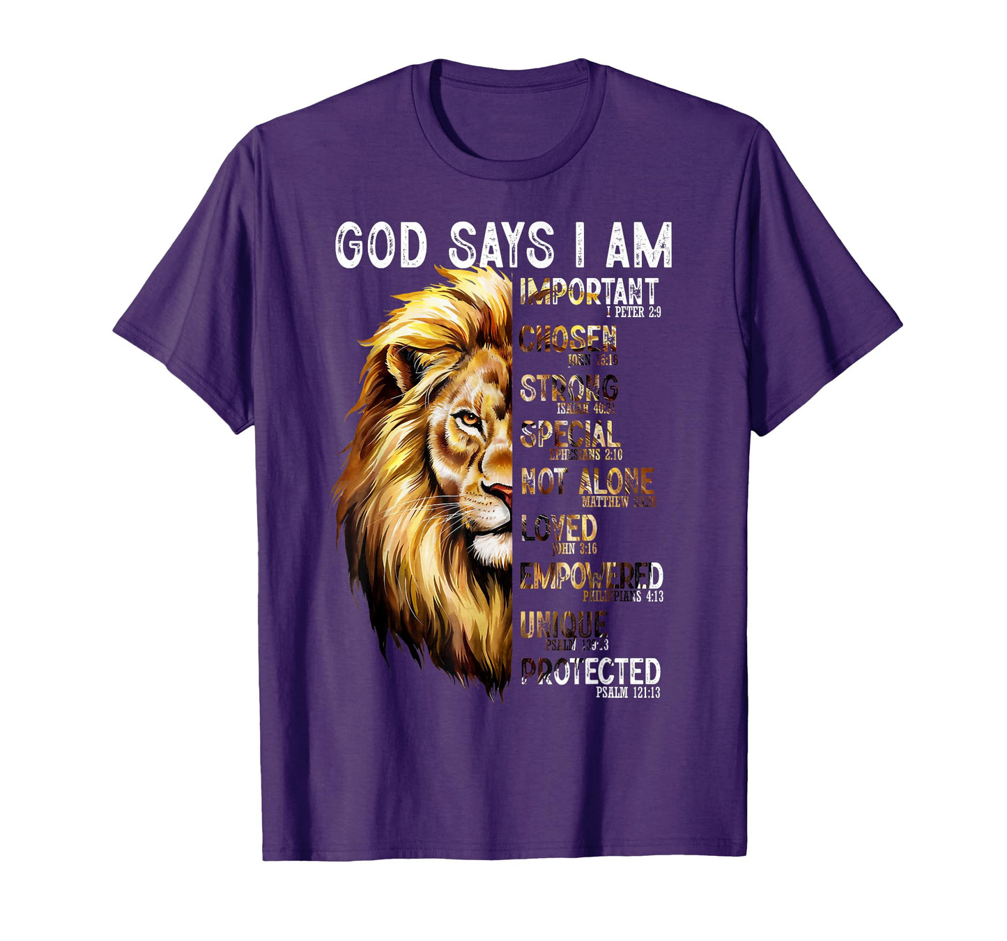 God Says I Am Christian Lion Men Religious Bible Verse T-Shirt