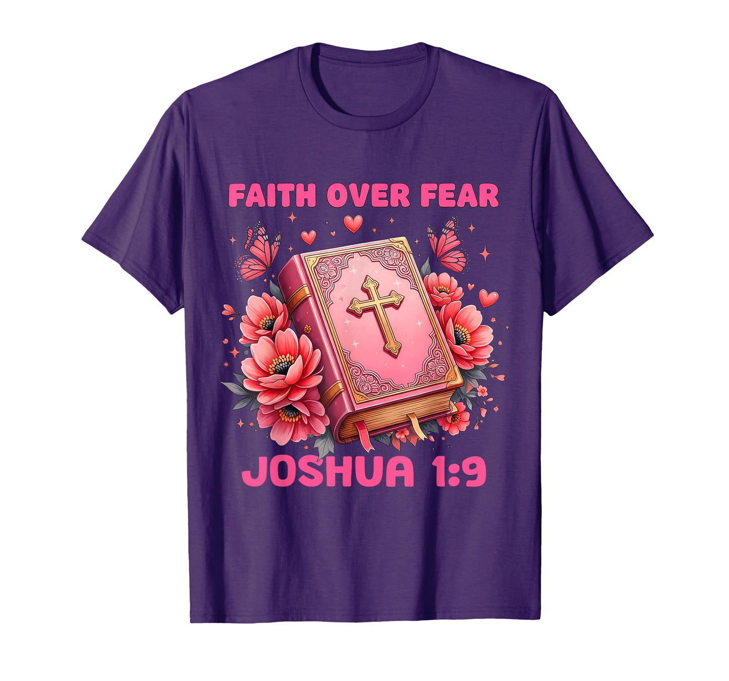 Faith Over Fear Joshua 1:9 Retro Groovy Christian Funny T-Shirt